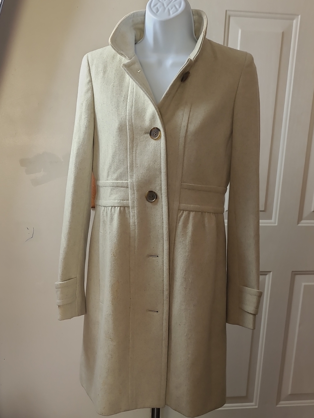 J. Crew Cream Tailored Wool-Blend Trench Coat